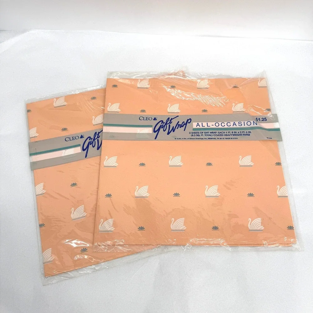 Cleo Gift Wrap Wrapping Paper Sheets All Occasion Swan VTG Ephemera Lot of 2